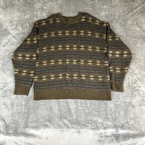 Vintage Towncraft Sweater Mens 2XL Brown Argyle Chunky Pullover Grandpa 90s - Picture 1 of 7